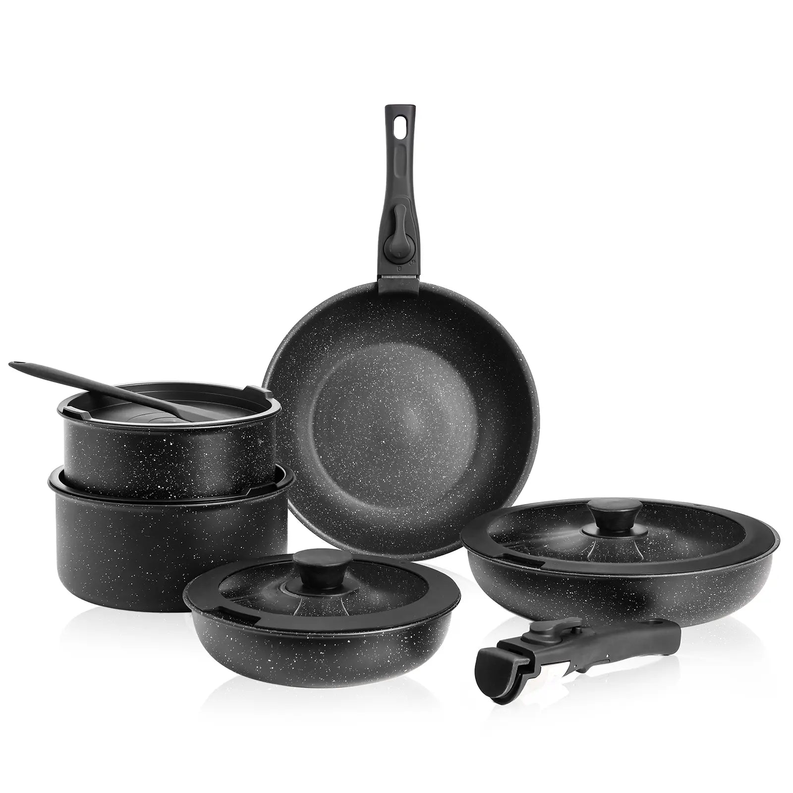 Sweetcrispy 12-Piece Non-Stick Cookware Sets - Kitchenware with Removable Handles, Food-Safe Detachable Design, Cream White, Ideal for Home Cooking, Includes Ceramic Bakeware Set