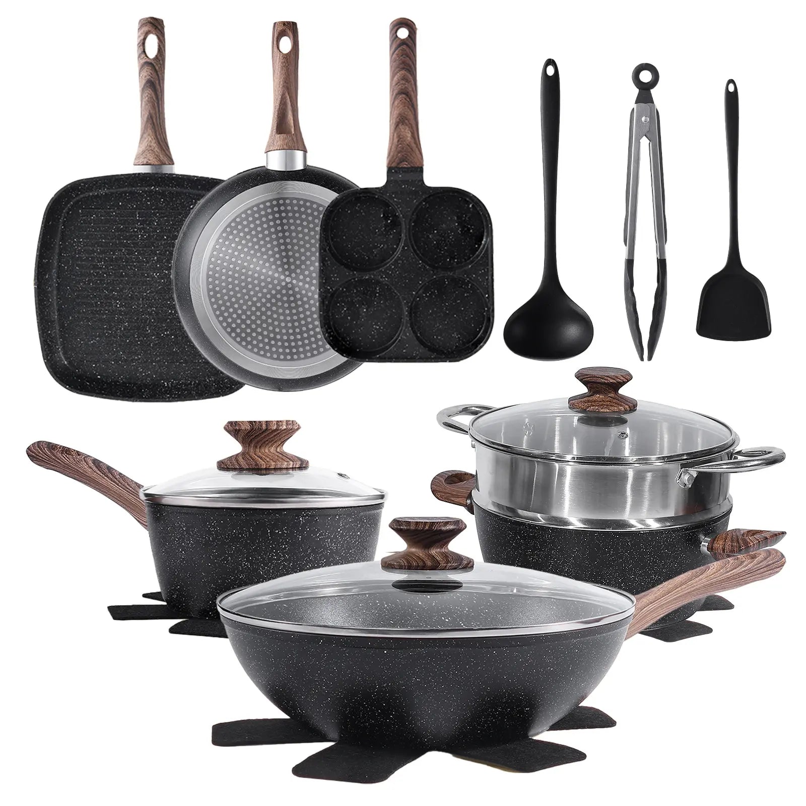 Sweetcrispy 12-Piece Non-Stick Cookware Sets - Kitchenware with Removable Handles, Food-Safe Detachable Design, Cream White, Ideal for Home Cooking, Includes Ceramic Bakeware Set